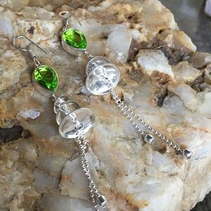 Green crystal teardrop swingy ball chain earrings